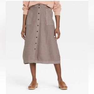 Universal Thread Women's Button-Front Utility MIDI Skirt Brown ~ New